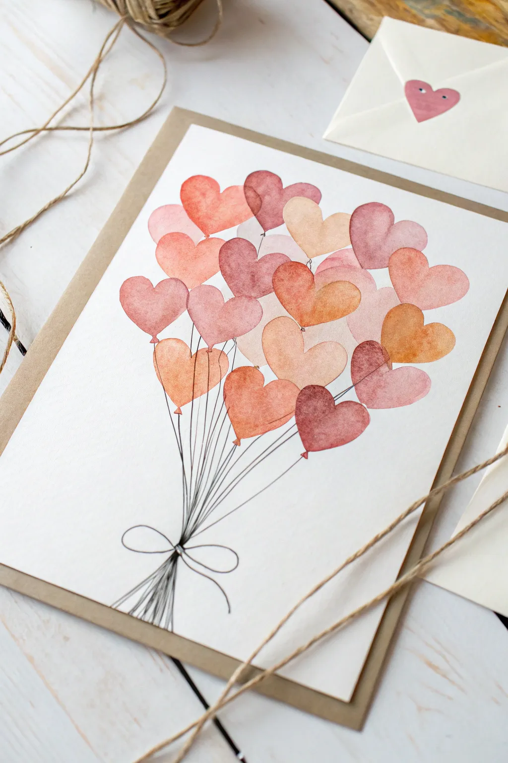 Minimal heart balloon bouquet drawing for Mom, Scandinavian clean lines with a soft boho palette.