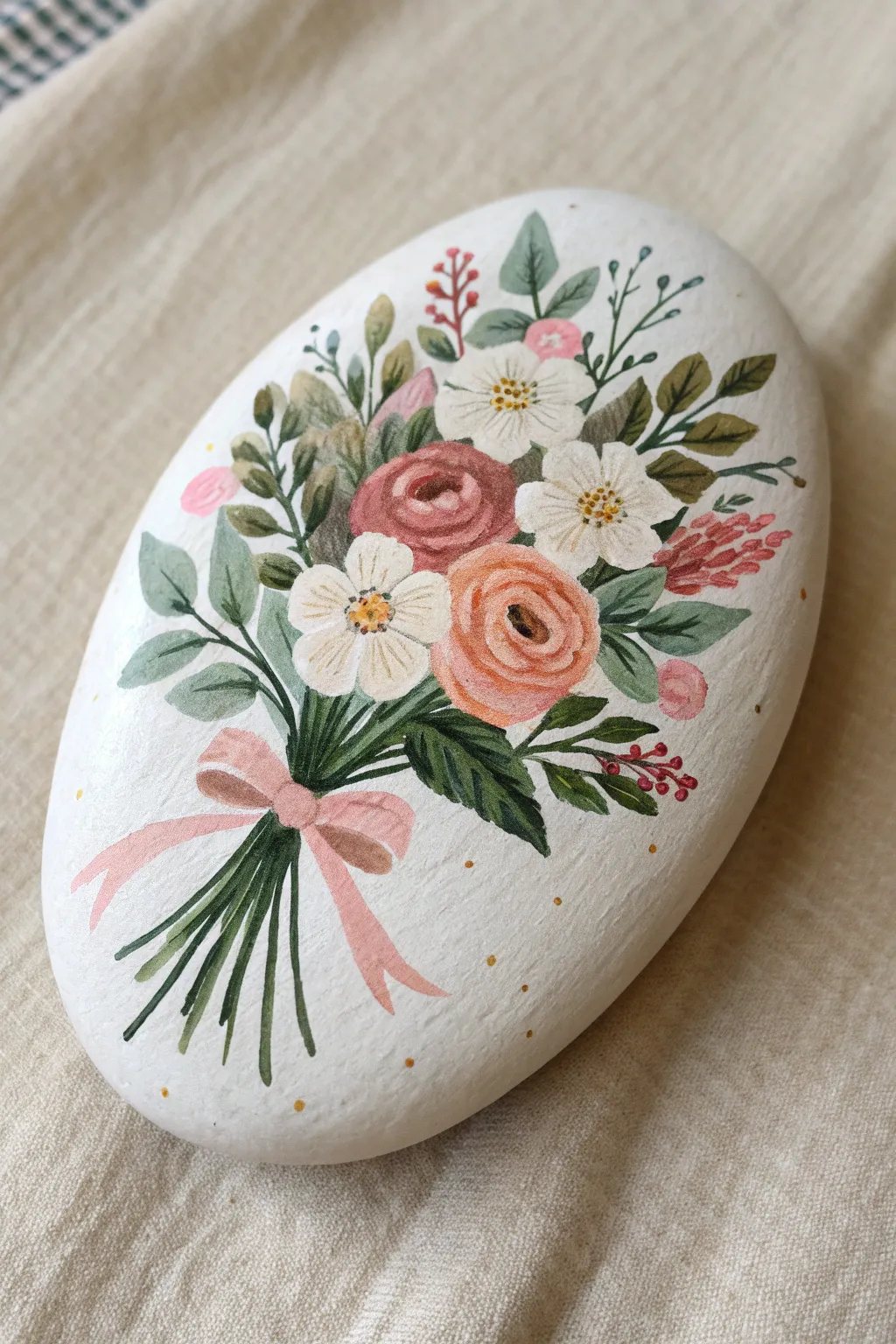 Paint a layered-petal bouquet rock for Mothers Day, minimal boho style and crisp contrast