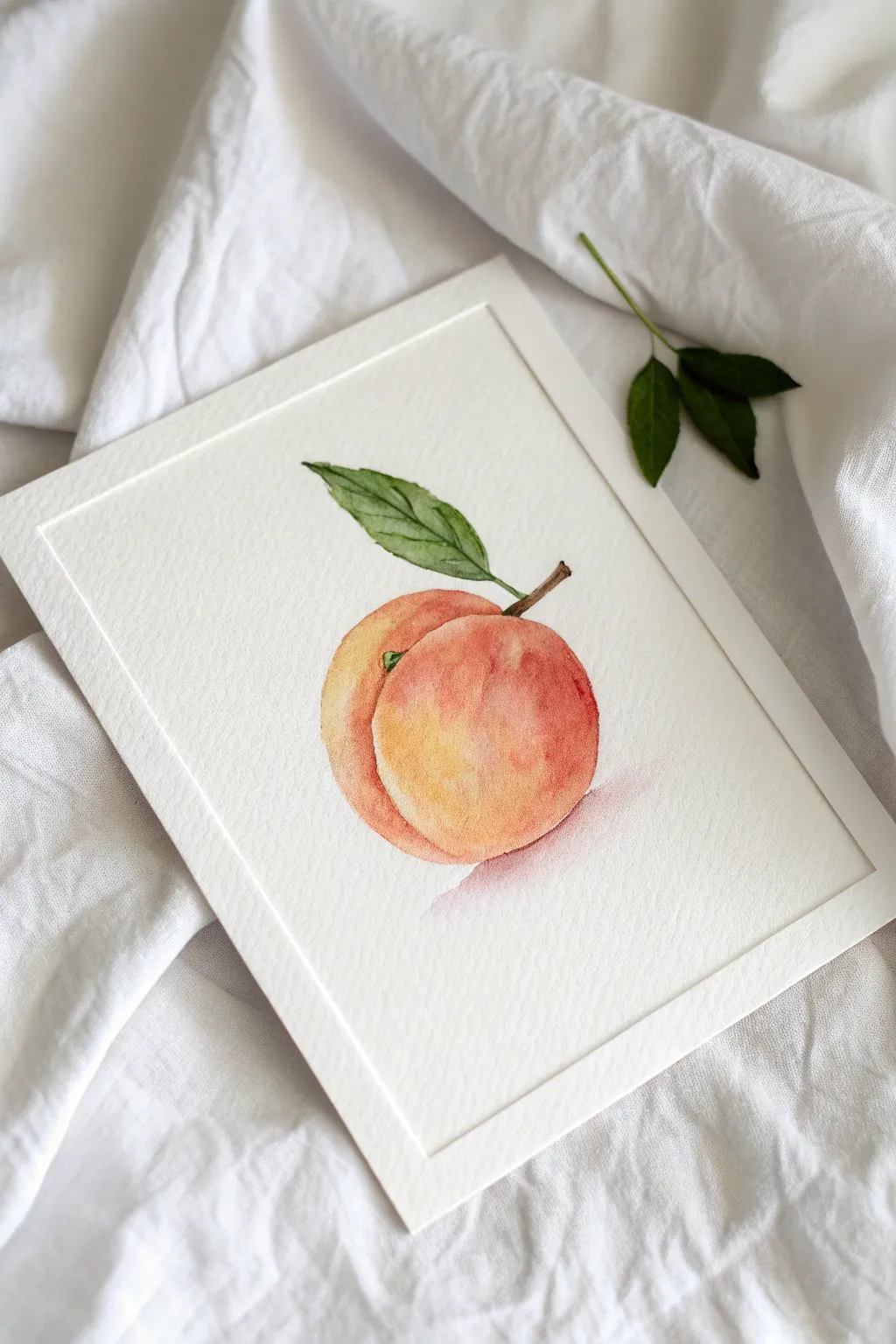 Mini peach with rosy cheeks, simple watercolor charm in a clean Scandinavian style