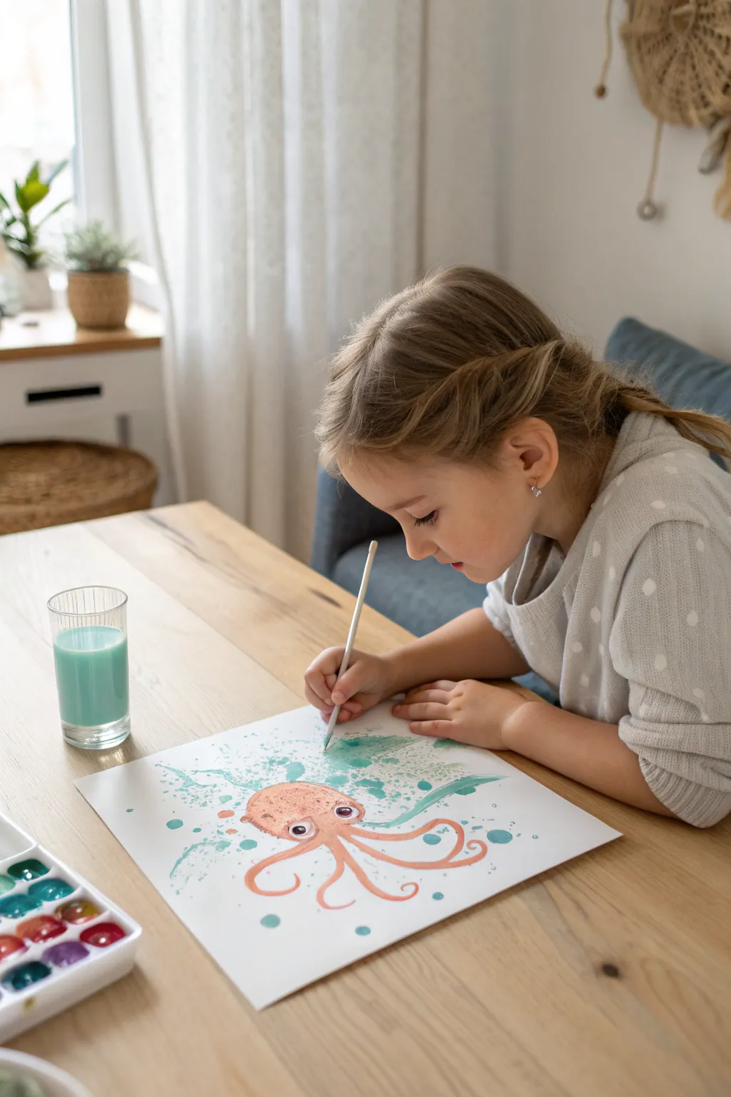 Straw-blown paint turns into a playful monster with simple eyes, perfect for kid art time.