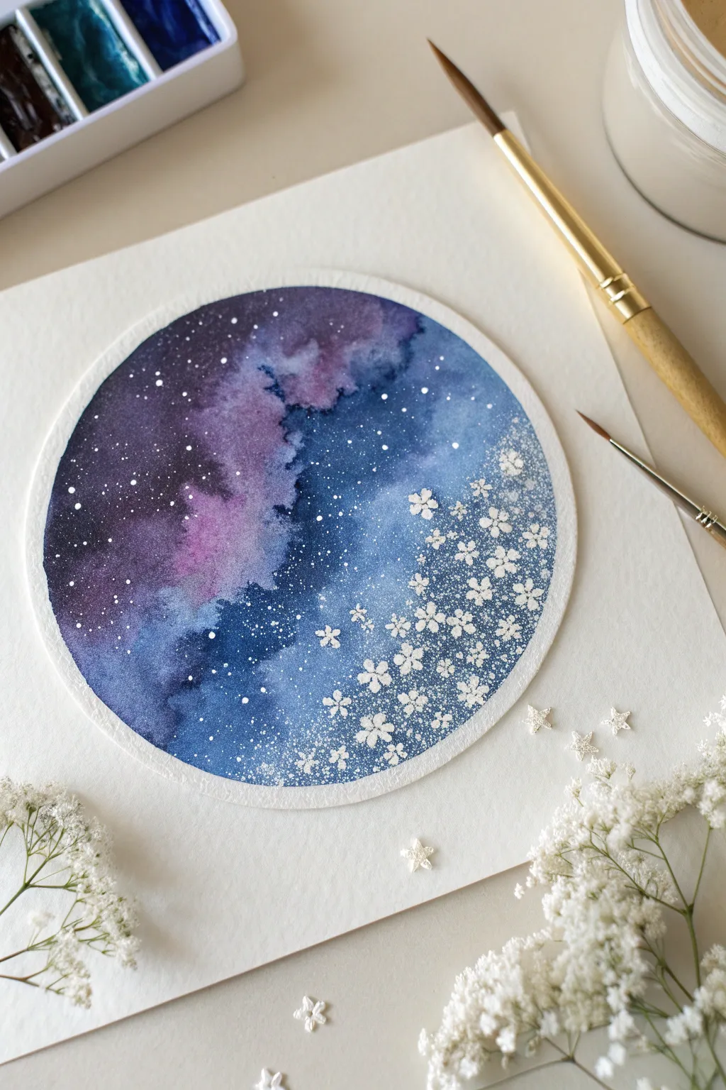 Sprinkle magic into your art. Create stunning galaxy textures using simple sea salt and watercolors.