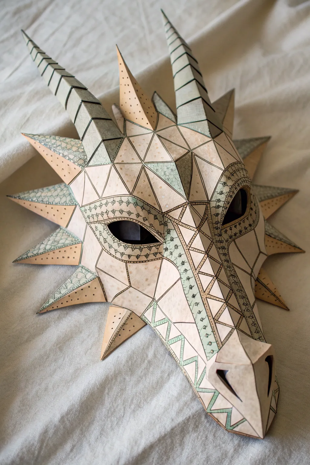 Clean geometric paper dragon scales for a modern DIY look, styled in a minimalist flat lay