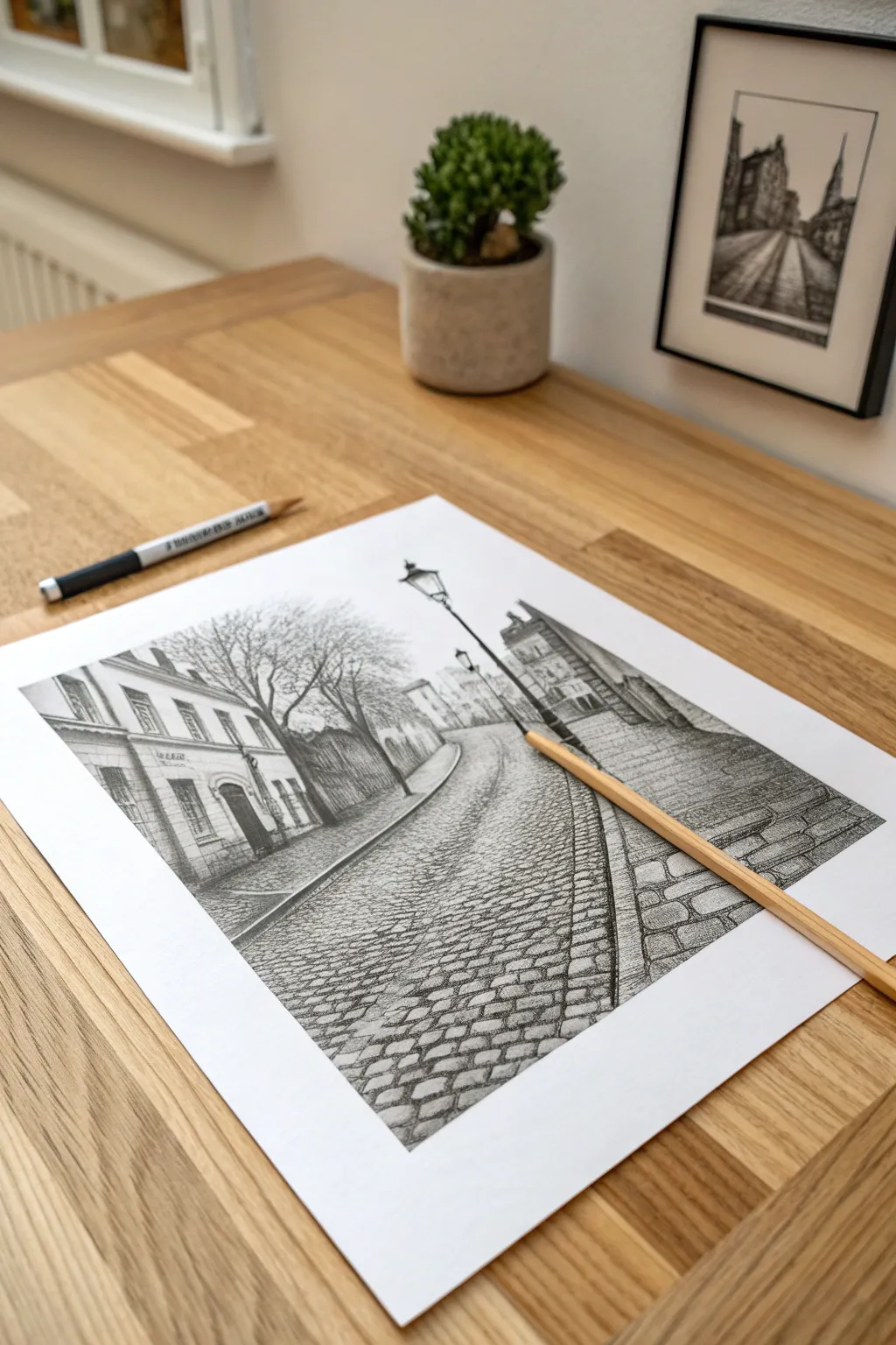 Master depth and perspective with this urban street scene sketch idea.