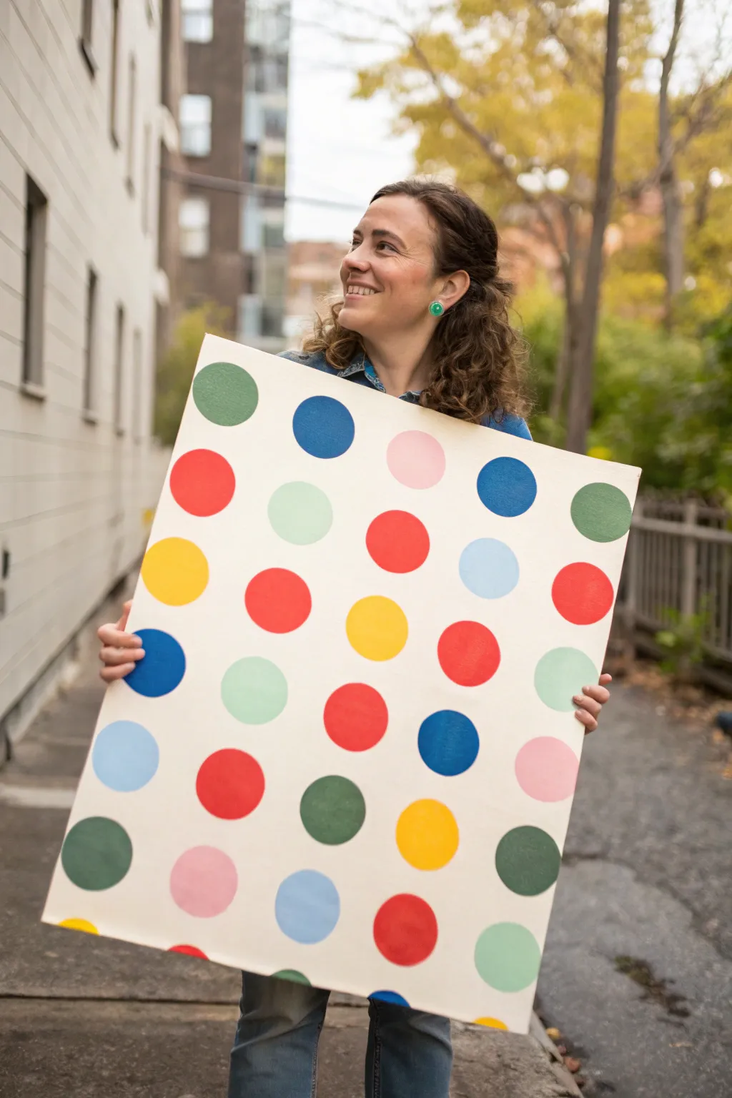 Giant saturated polka dots on an ivory ground for a bold pop art background poster look