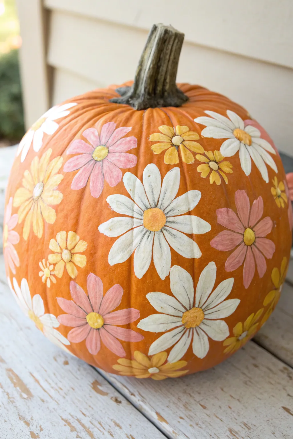Chunky retro daisies turn this pumpkin into a preppy, cheerful centerpiece that is simple to paint.