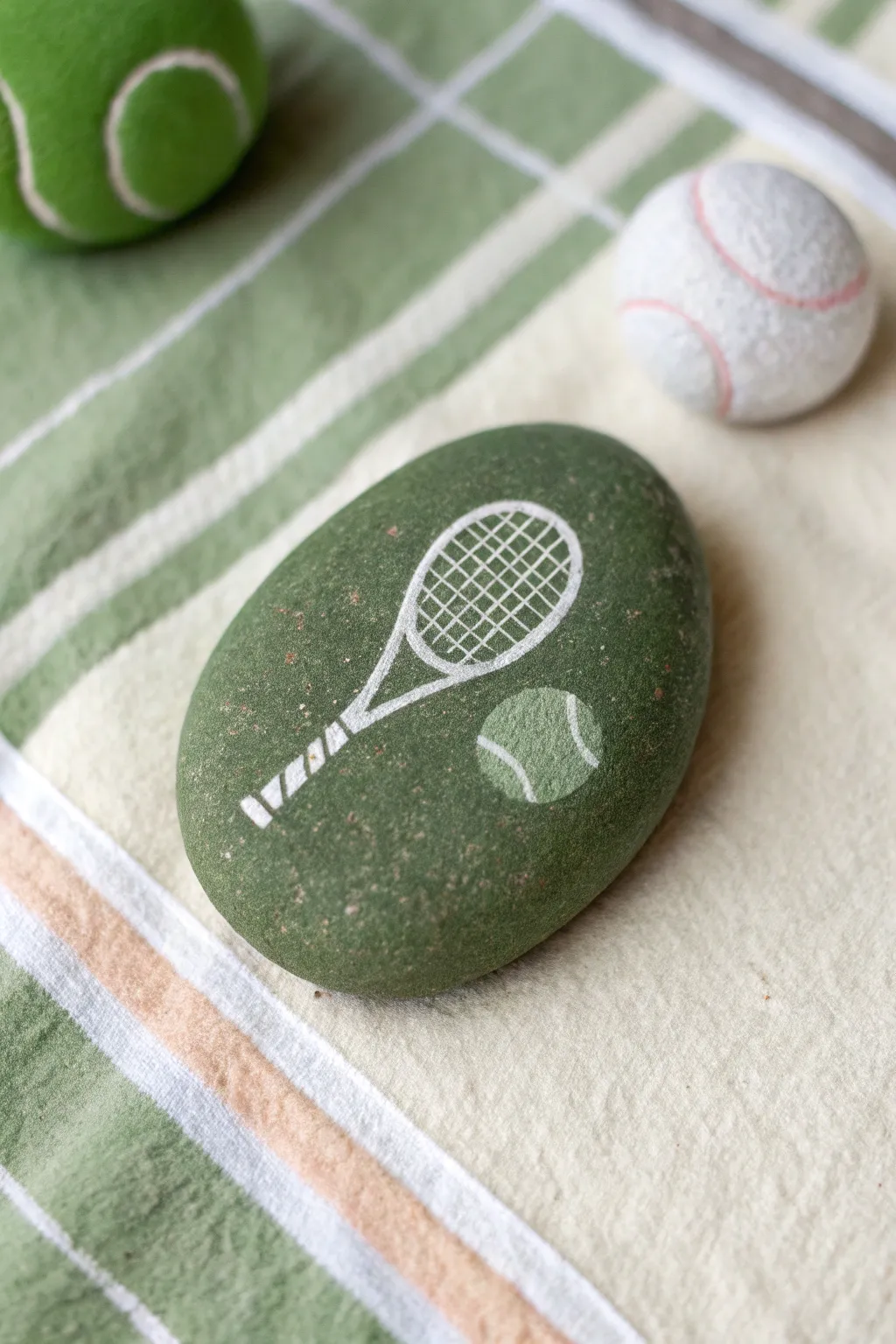 Tennis club vibes rock: tennis ball green base with a crisp white racket and subtle stripes