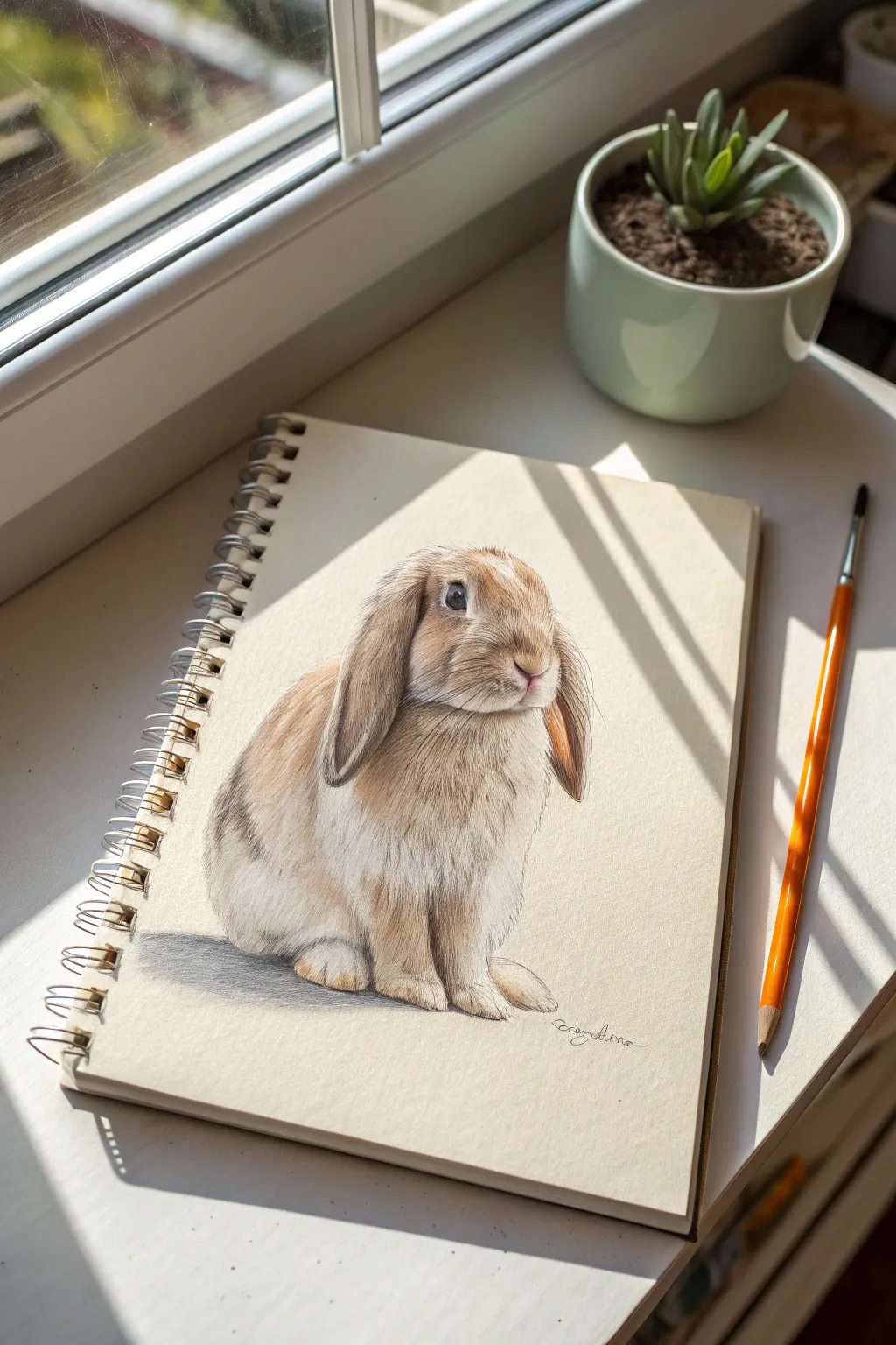 Lop-eared bunny sketch study with droopy ears and soft shading, perfect for beginner practice.