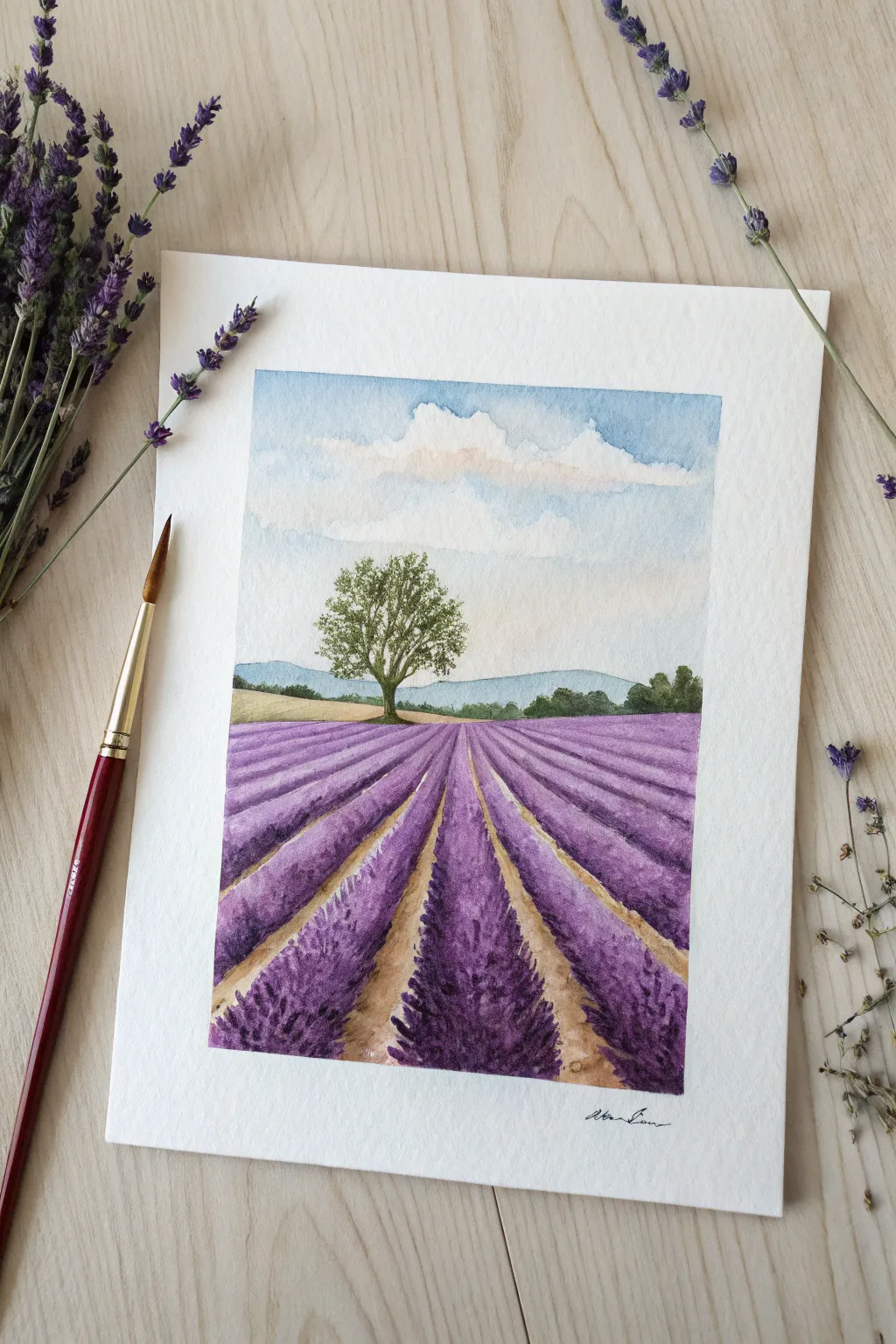 Lavender rows racing to the horizon, an easy perspective scene with calming minimalist vibes