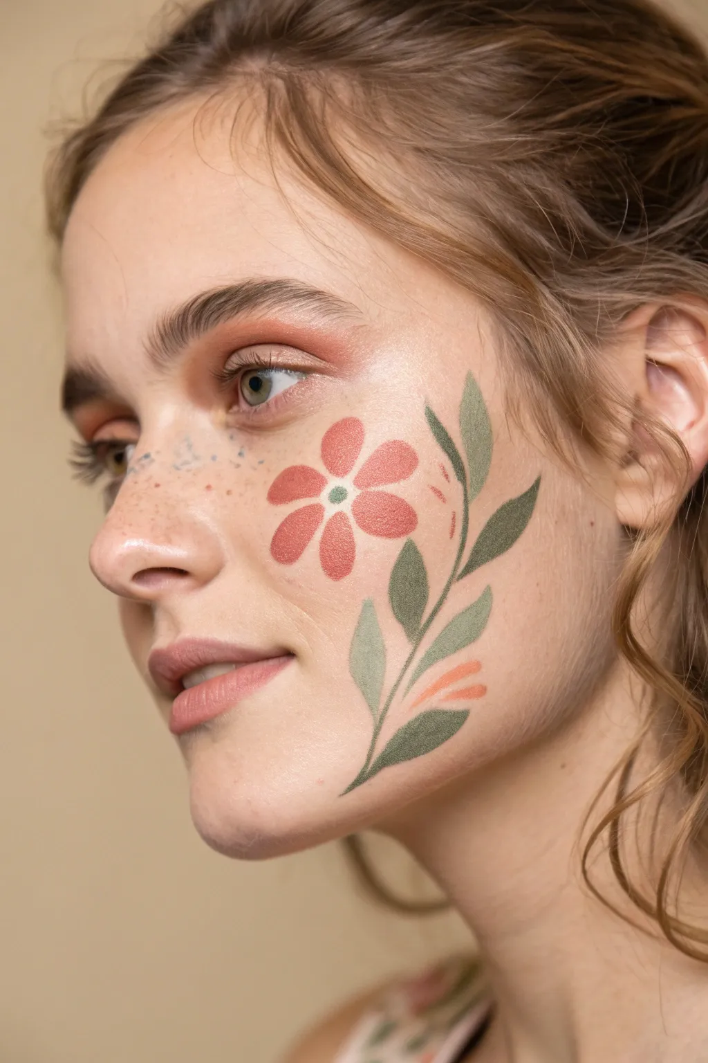 Easy flower cheek cluster with bold petals, contrasting centers, and simple leaf strokes