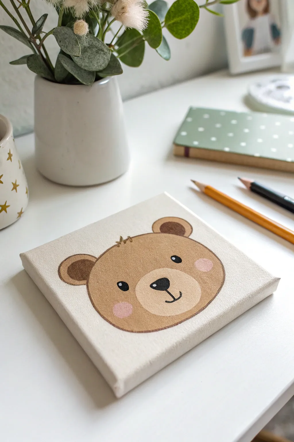 Beginner-friendly bear face: soft circles, cozy neutrals, and a clean minimalist look.