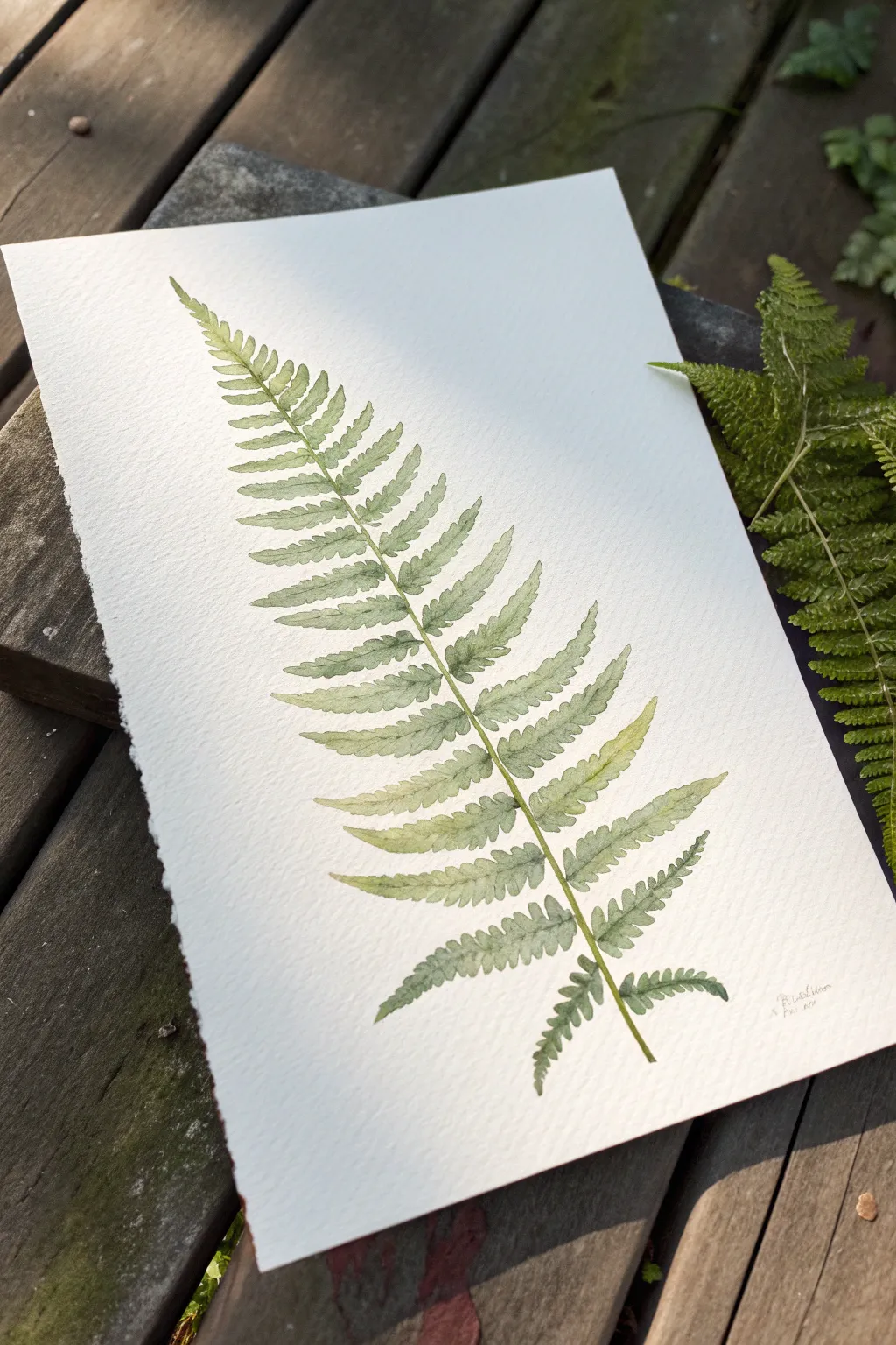 Minimal fern watercolor on white for spa vibes, simple botanical calm and easy to paint