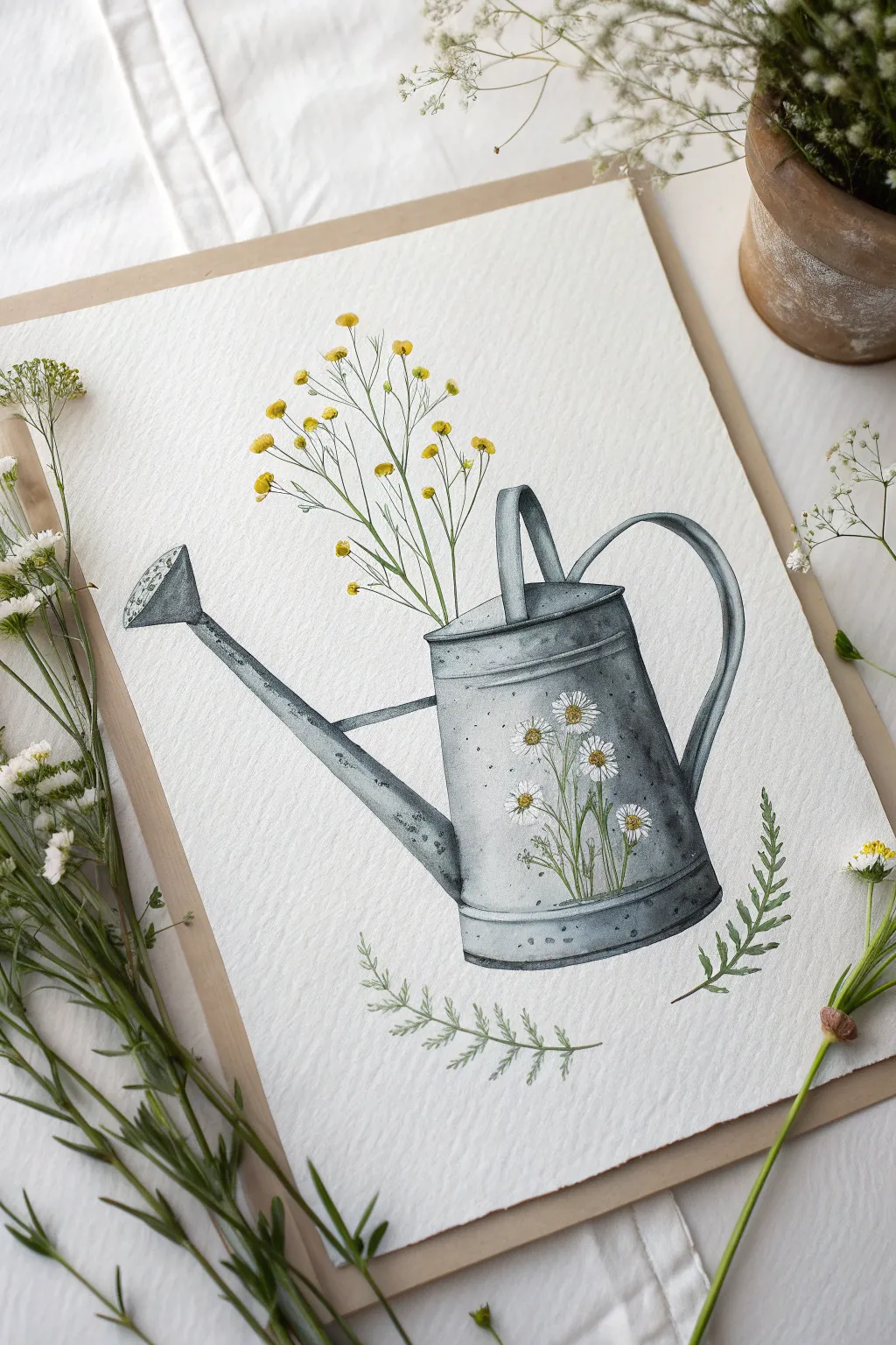 Capture the rustic charm of spring with this vintage watering can drawing inspiration.