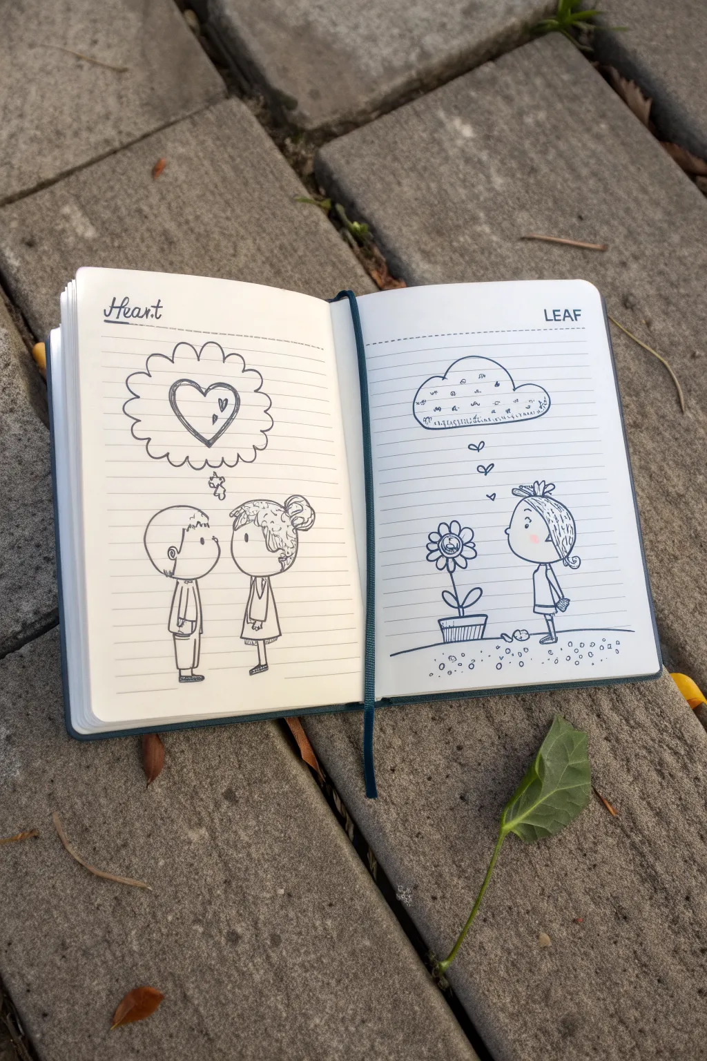 Minimal character sketch with speech and thought bubbles using icons to show feelings and secrets