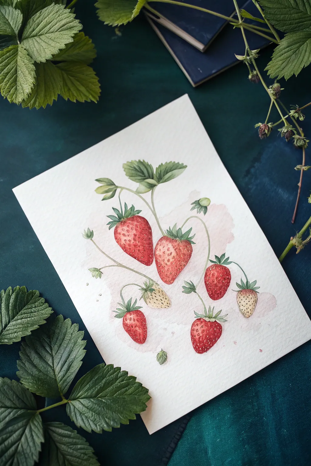 Make strawberries glow with negative painting: keep fruit light, wash a moody background around them.