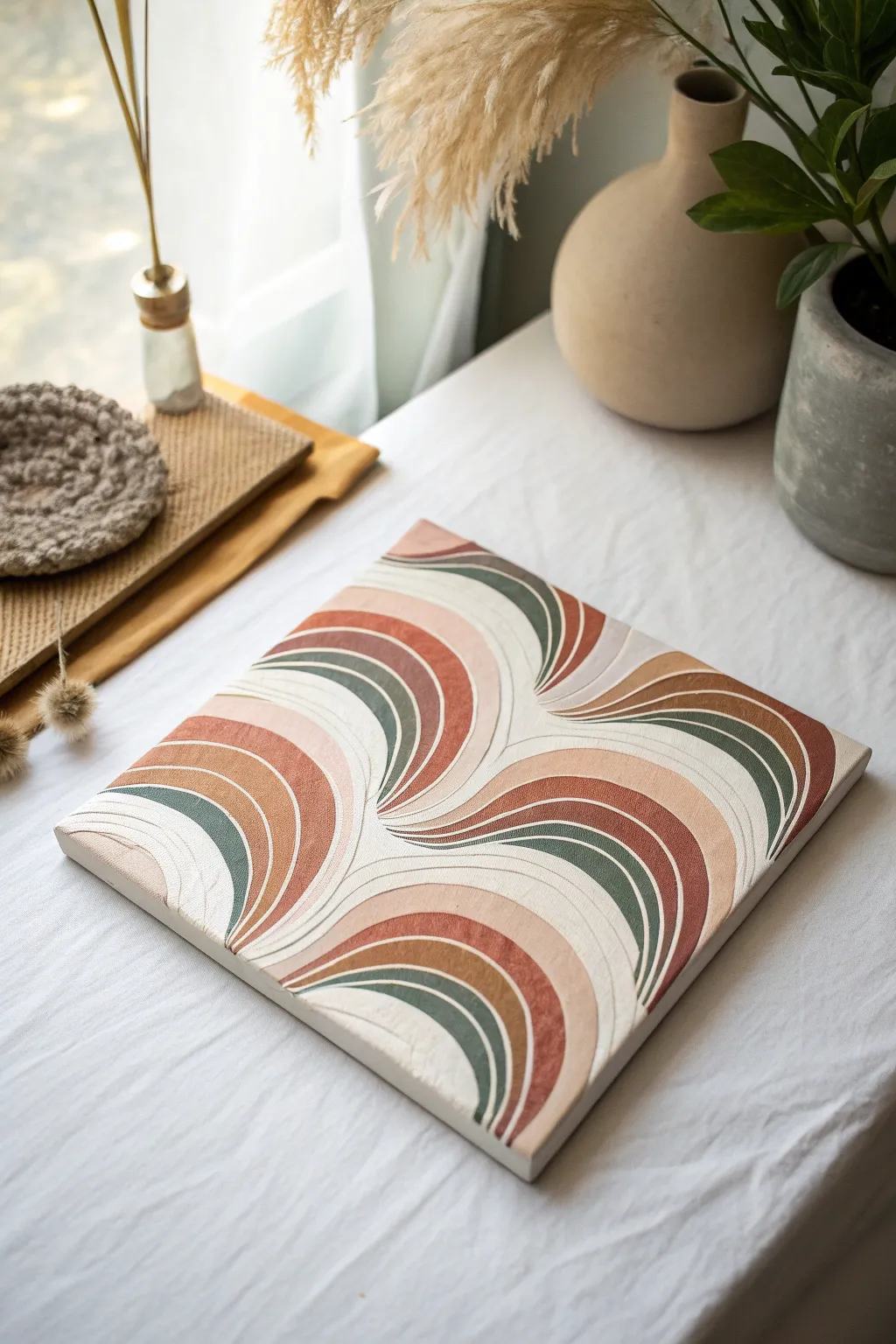 Comb-dragged ribbon swirls in boho neutrals, crisp Scandinavian waves with satisfying contrast