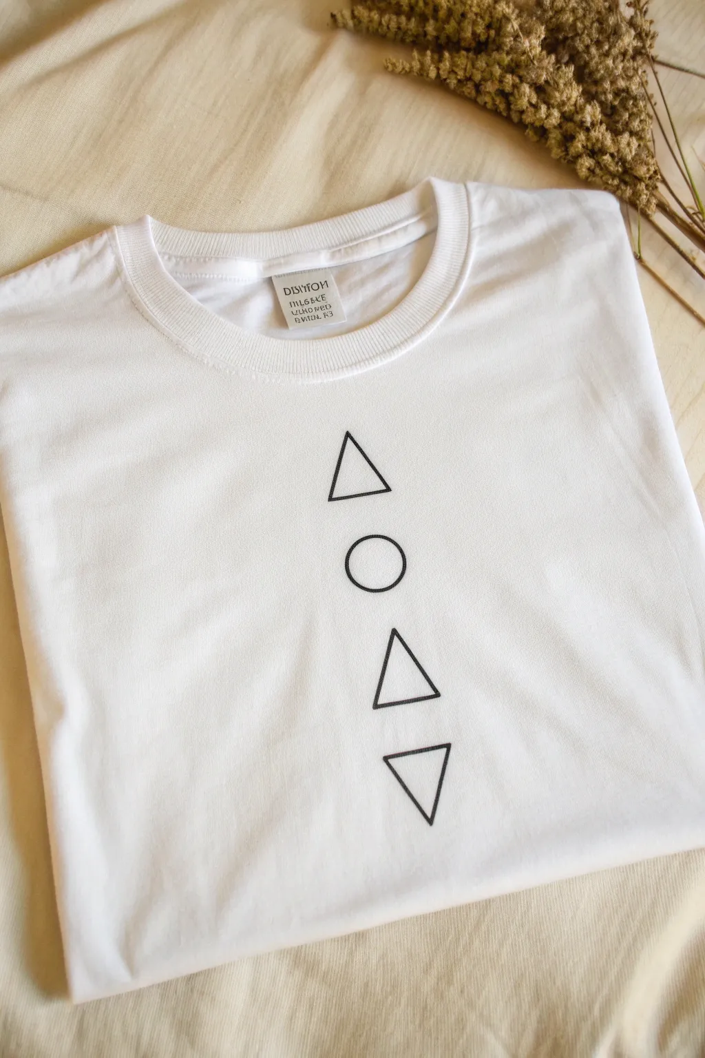 Easy geometric stack design for a minimalist tee: circle, triangle, square in clean lines