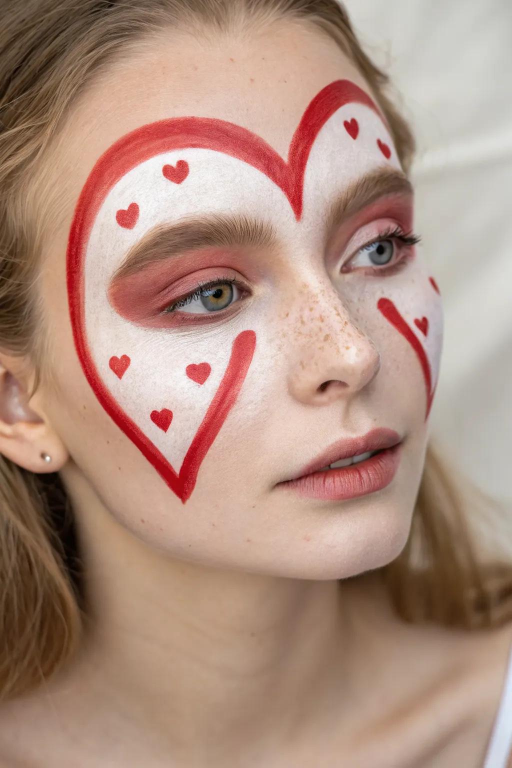 Queen of Hearts face frame: bold heart outline, tiny accents, and glossy white shine spots
