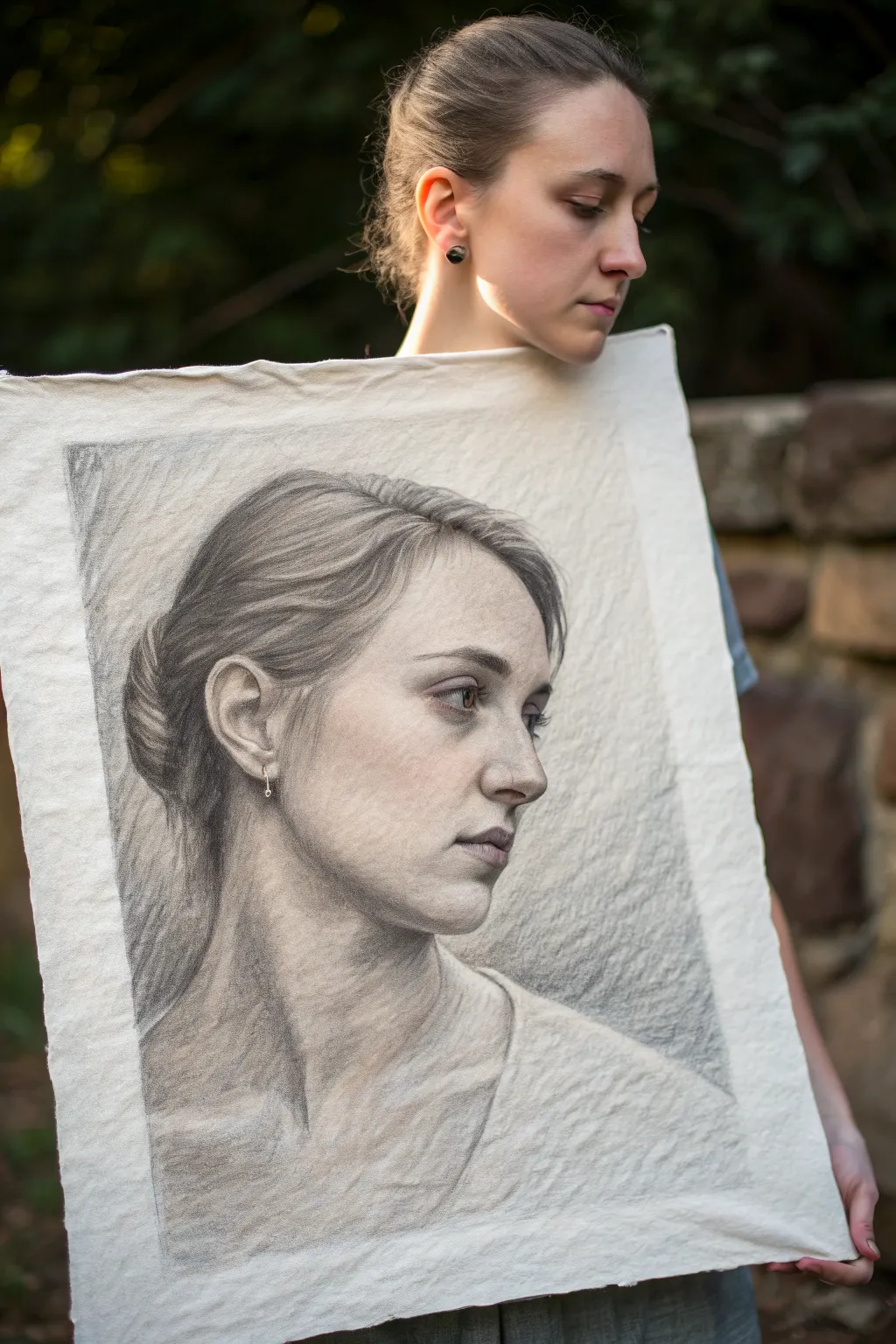 Three-value portrait block-in with big light, mid, and dark masses for clear depth and structure.