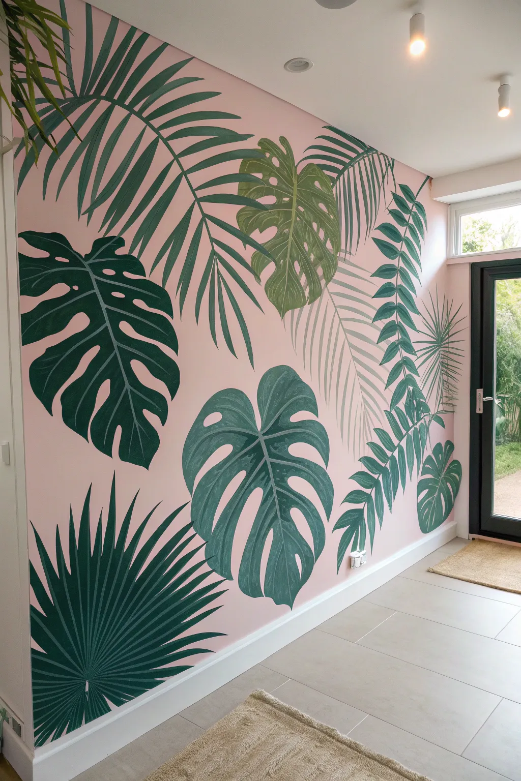 Transform your space with this bold yet minimal oversized monstera leaf wall mural.