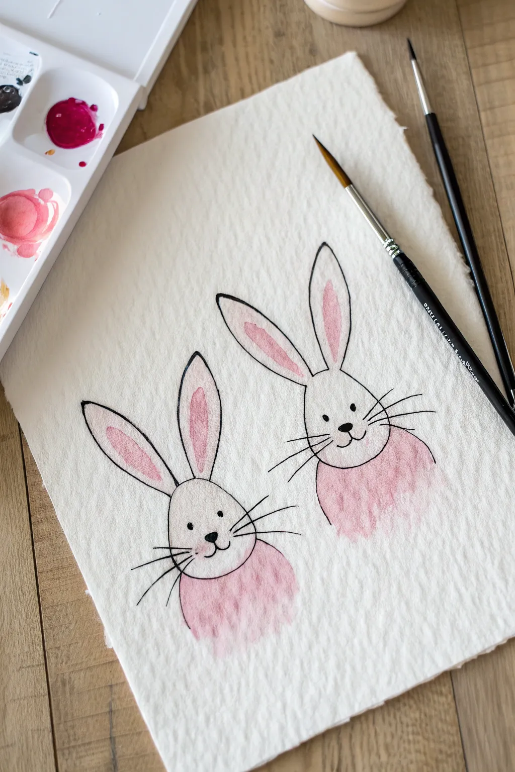 Turn simple watercolor ovals into adorable bunnies with this easy painting idea for kids.