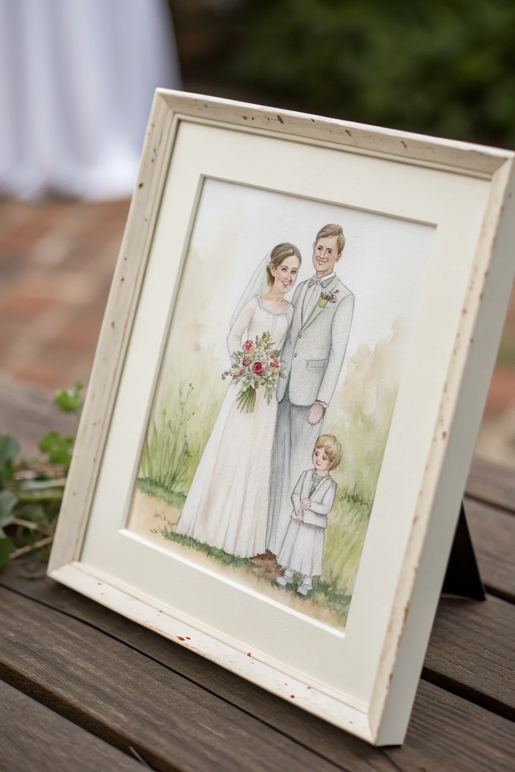 Warm family wedding portrait painting with kids included, a simple handmade gift idea
