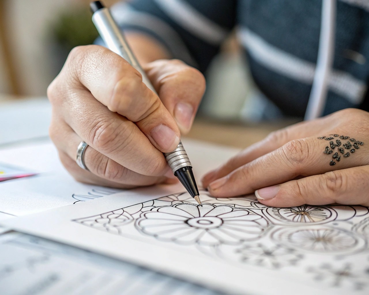 An artist traces over a doodle to reveal its natural focal points and potential.