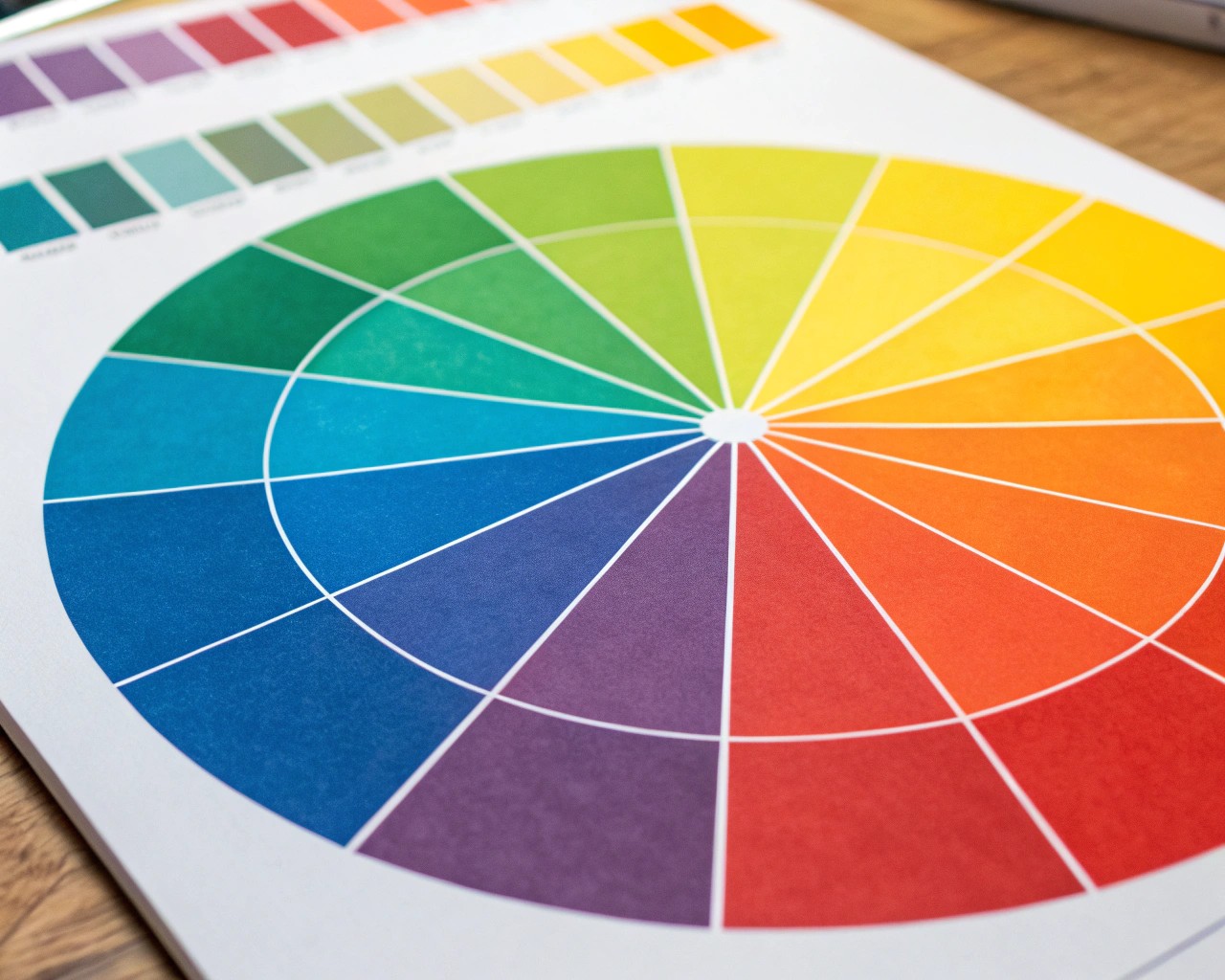 Illustration of a color wheel highlighting various harmonious color schemes.