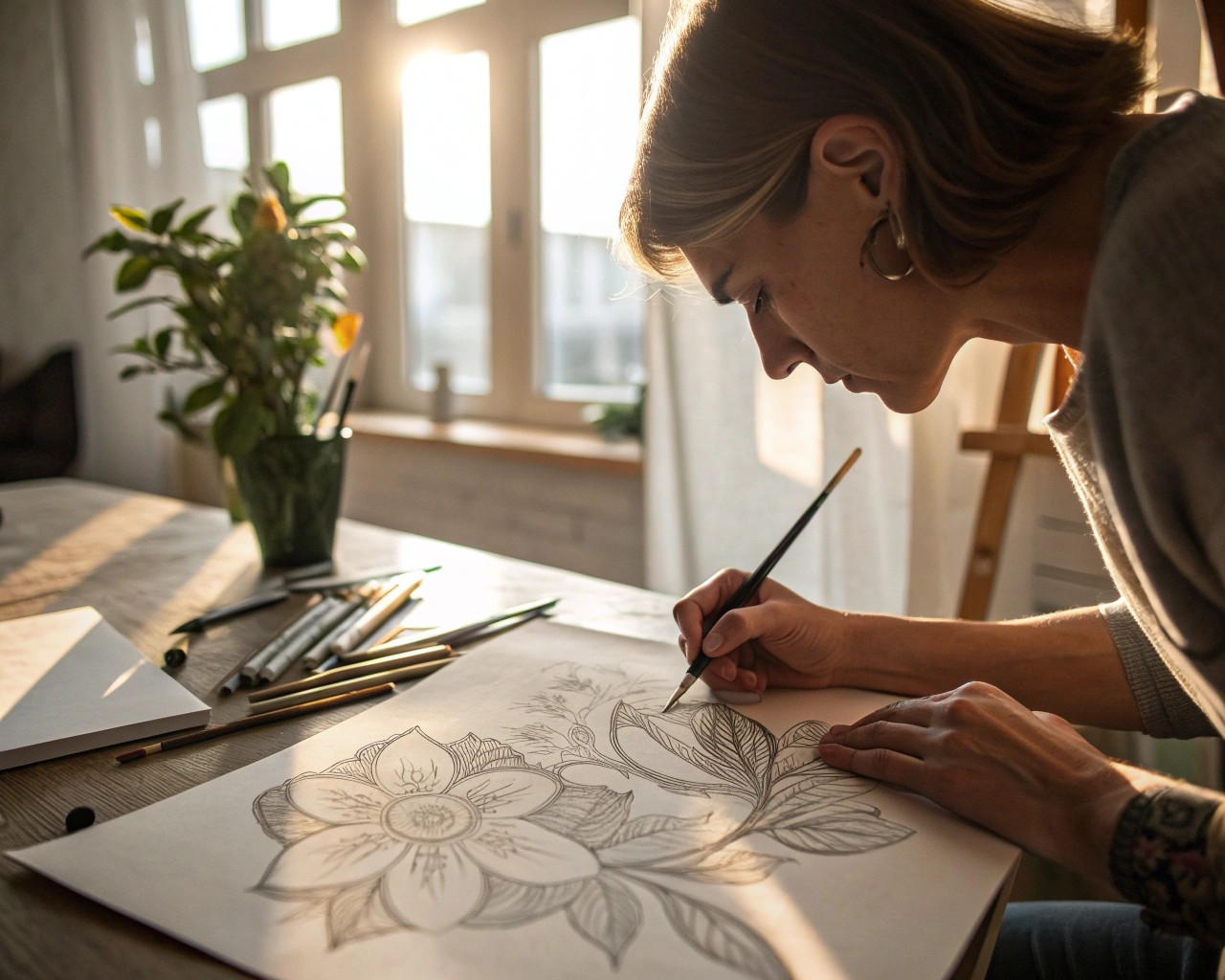 Using light and texture to enhance the realistic appearance of flower sketches.