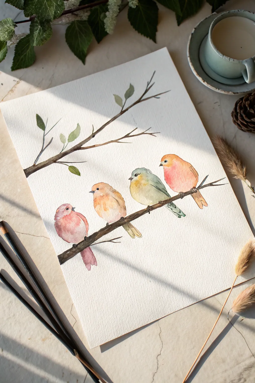 Capture your unique family bond with this charming and simple bird painting idea.