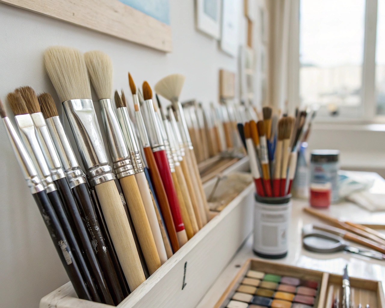 Flat brushes, essential for creating bold, confident strokes and sharp edges in painting.